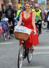 Kelly Brook riding a bike at a Sky Ride event in Manchester